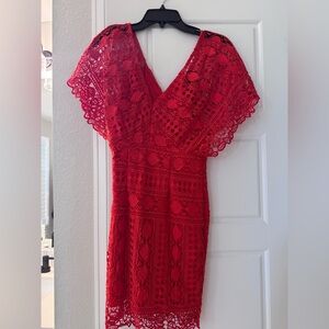 Lulu's Vibrant Red Backless Lace Dress